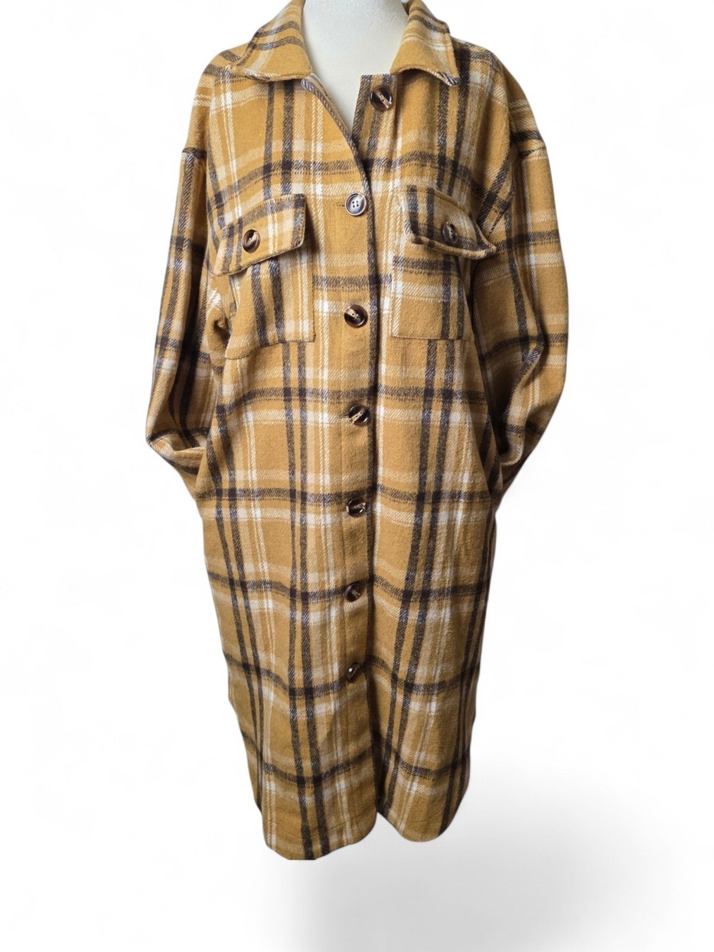 On Blue Molly Brushed Flannel Plaid Long Coat
